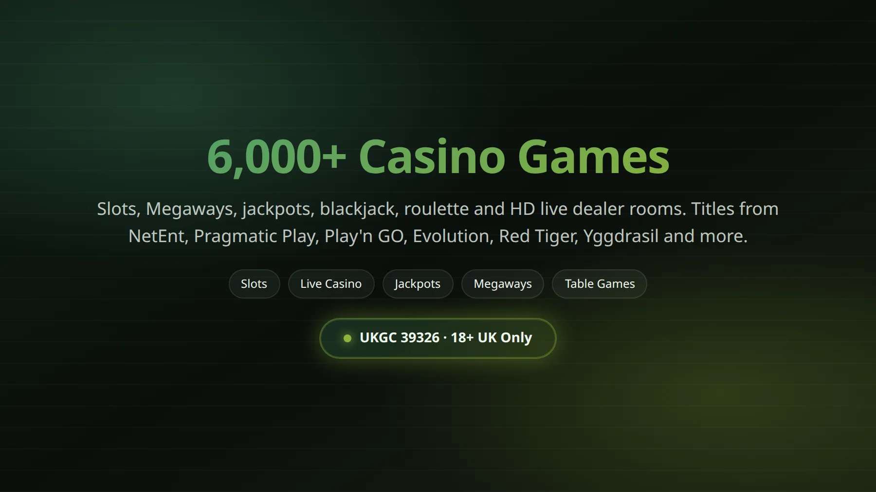 Mega Casino games lobby with slots, live casino and jackpot titles
